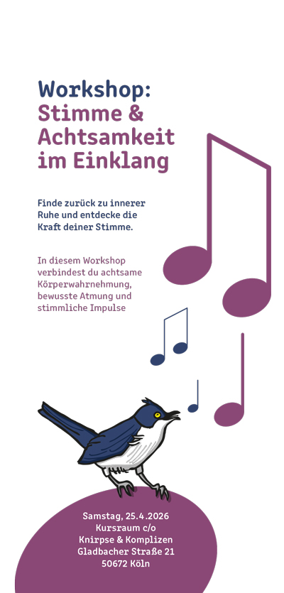Die Vorderseite des Flyers für den Workshop "Stimme und Achtsamkeit im EInklang" am 25.04.2026